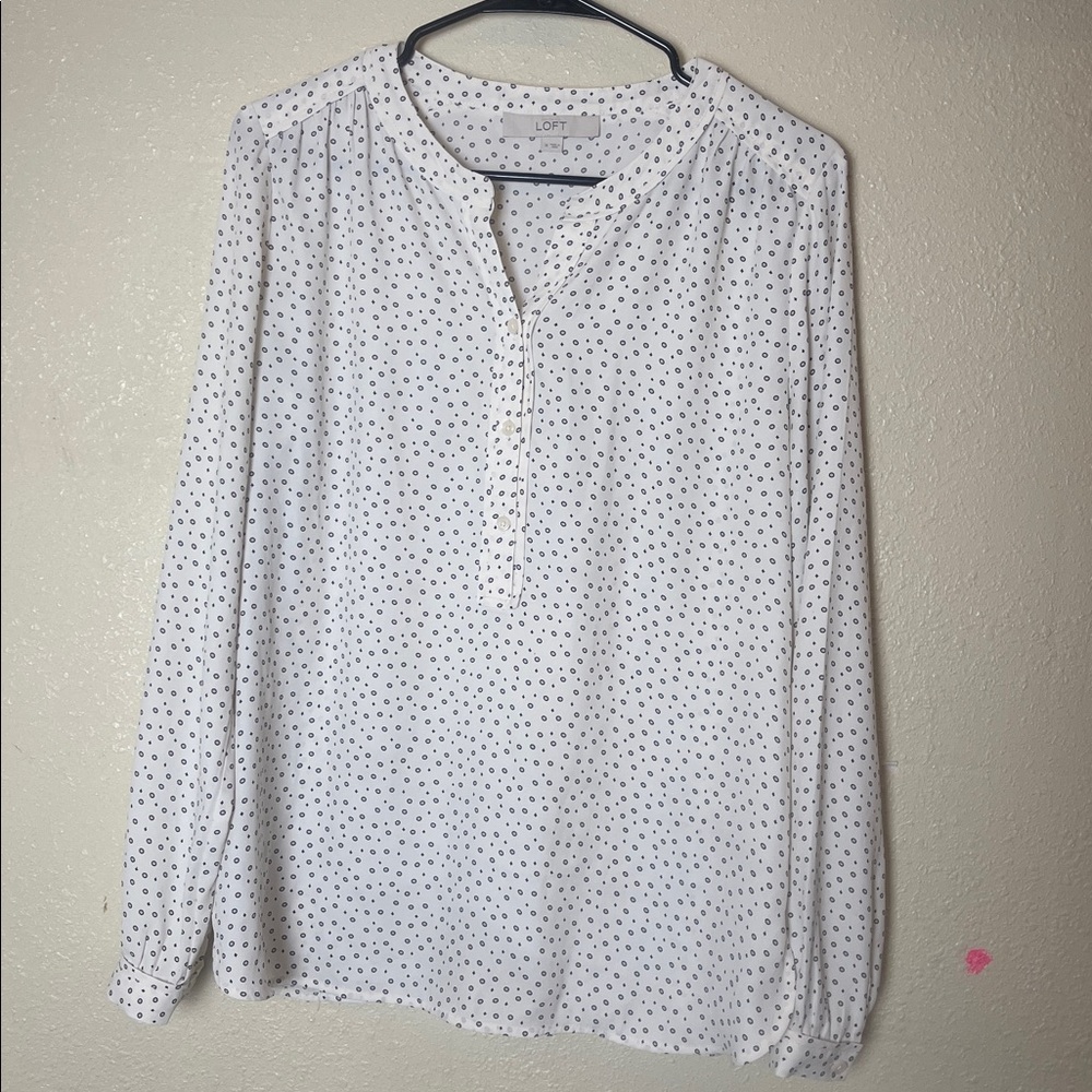 LOFT Beige Blouse with Black Dots